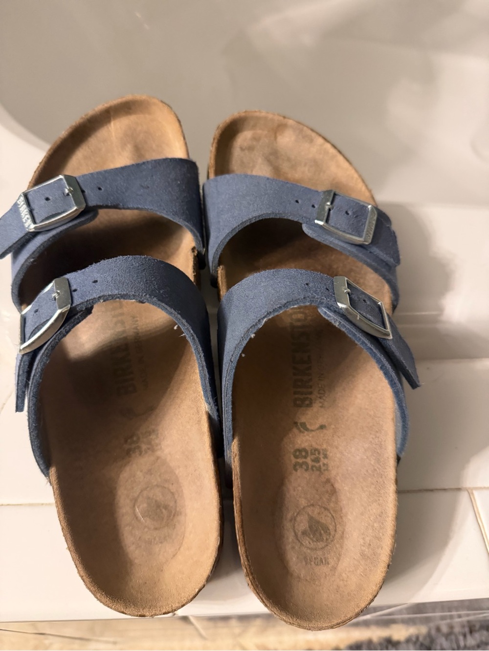 Birkenstock Navy Blue Suede Two-Strap Sandals